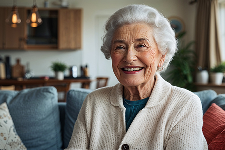 elder woman smiling on living room background